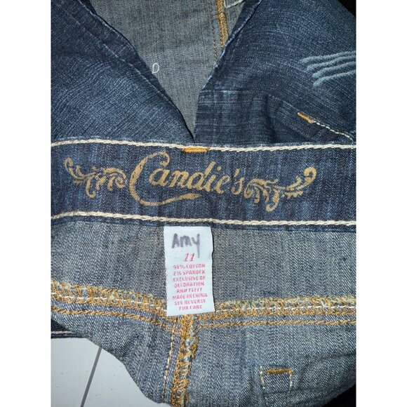 Y2K Candie’s Womens Distressed Denim Skirt With Embroidery Pockets & Raw Hem Siz - Picture 7 of 7